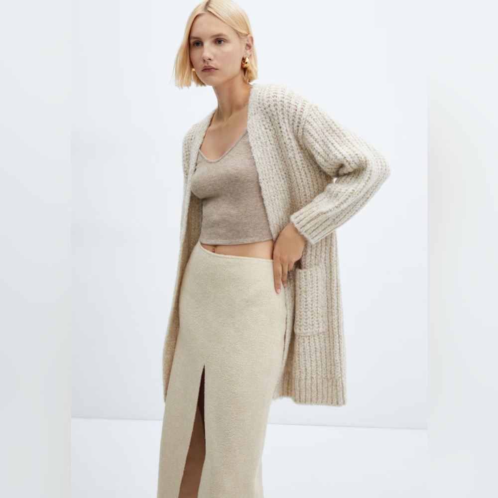BRAND NEW Mango Chunky Cable Knit Open Front Cardigan Sweater Sz S